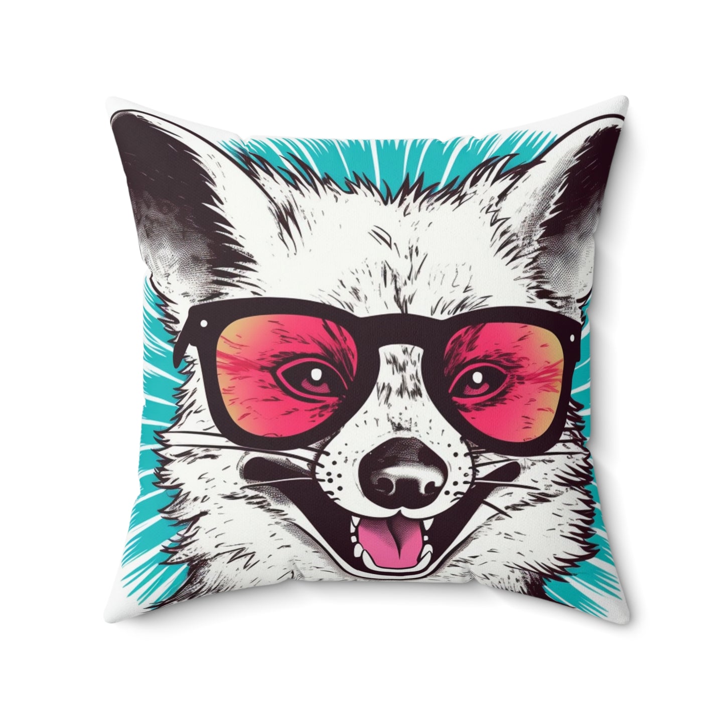 Happy Opossum Retro Cartoon Spun Polyester Square Pillow