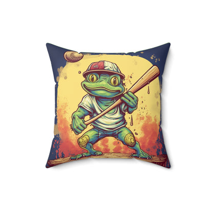 Frog Baseball Sport Athletic Swamp Creature Game Graphic Spun Polyester Square Pillow