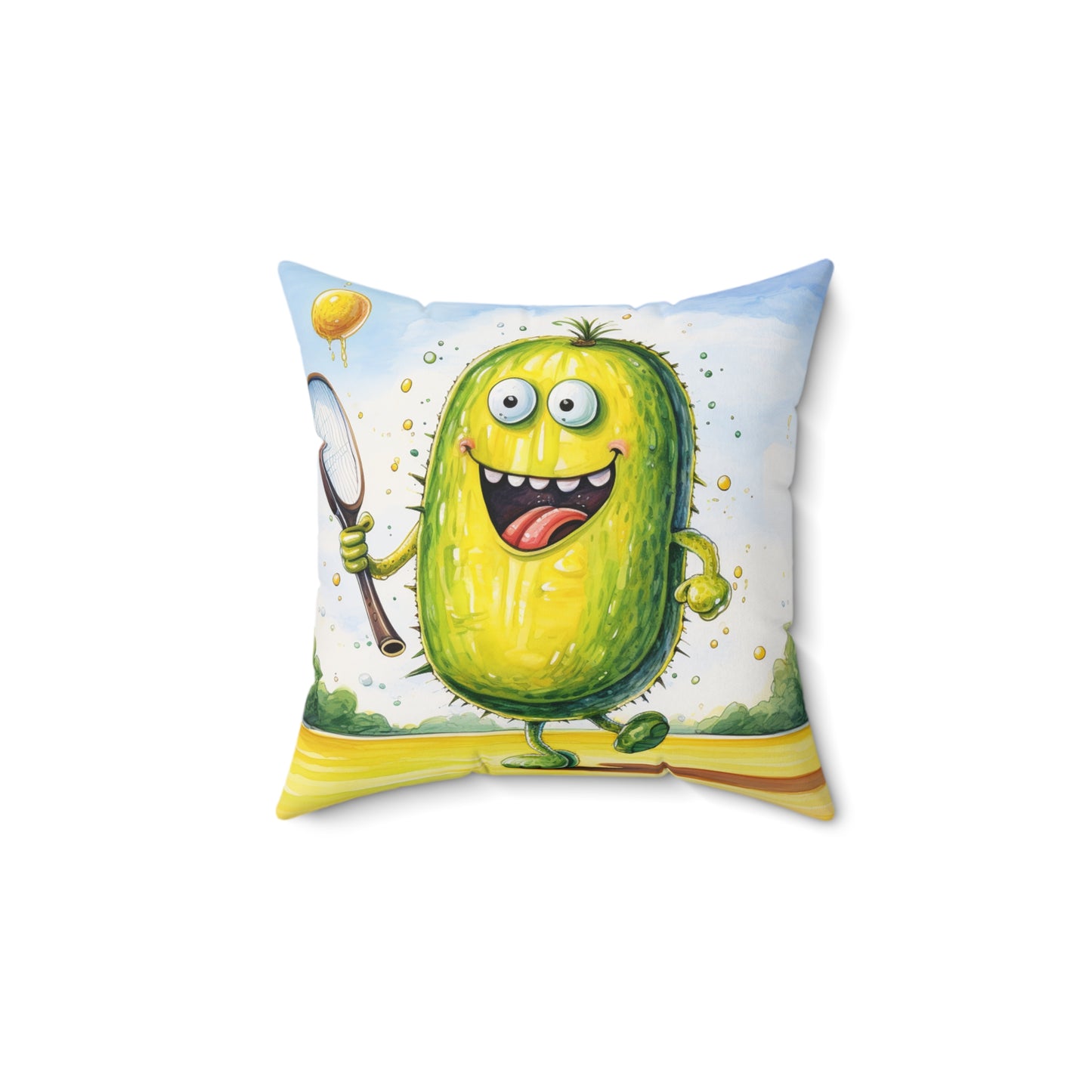 Pickleball Sport: Athletic Pickle Playing Game with Net and Paddle - Spun Polyester Square Pillow