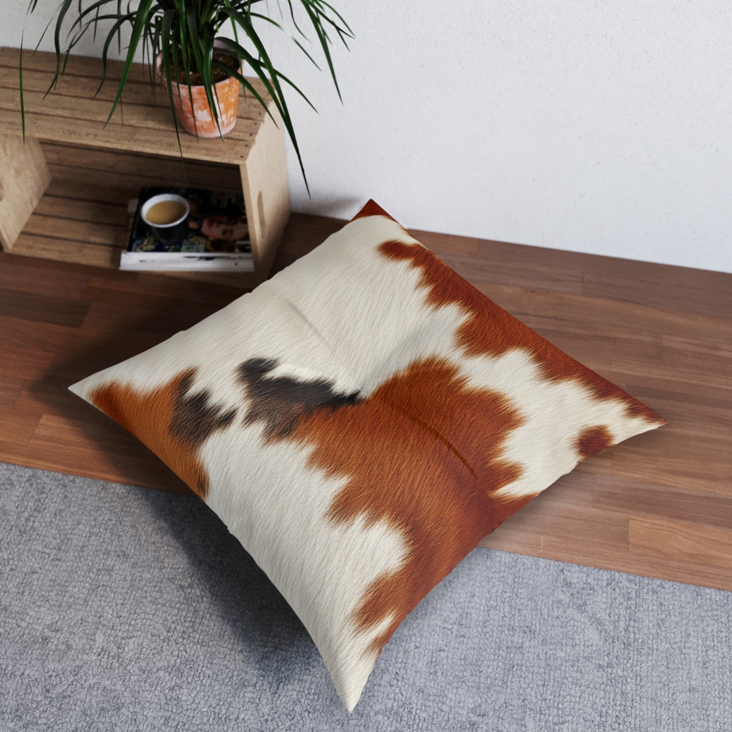 Hair Cowhide Leather Natural Design Tough Durable Rugged Style - Tufted Floor Pillow, Square