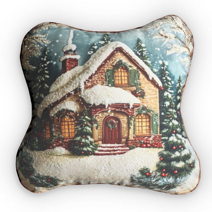 Christmas House Snow Plush Cushion Shaped Pillow