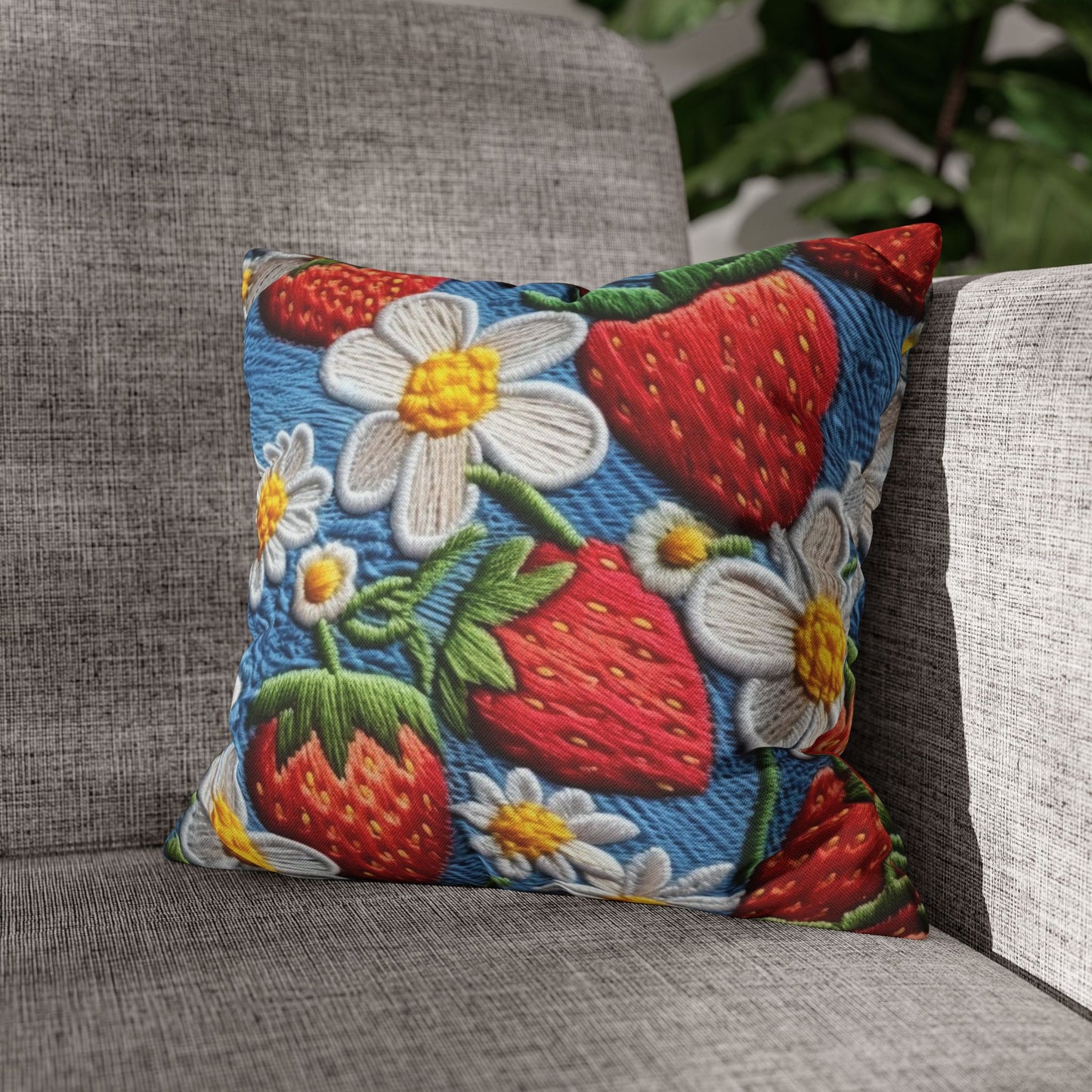 Orchard Berries: Juicy Sweetness from Nature's Garden - Fresh Strawberry Elegance - Spun Polyester Square Pillow Case