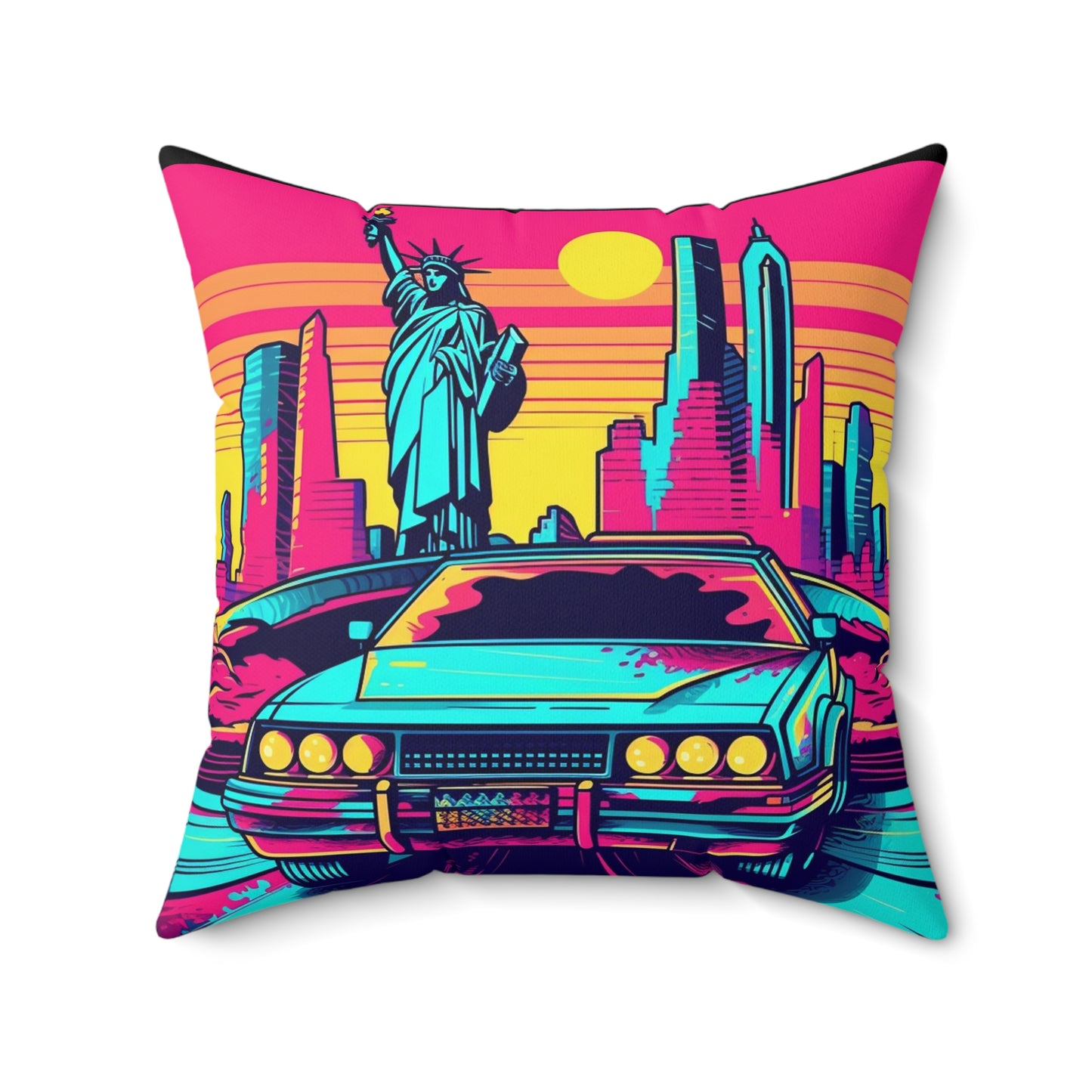 Statue of Liberty USA Car Drive Graphic Spun Polyester Square Pillow