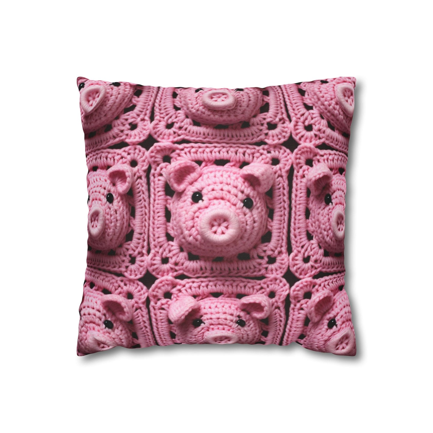 Crochet Pig Farm Animal Pink Snout Piggy Pattern - Spun Polyester Square Pillow Case