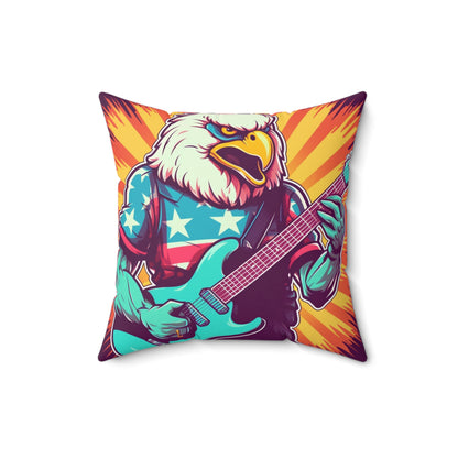 American Bald Eagle Musician Guitarist Graphic Spun Polyester Square Pillow