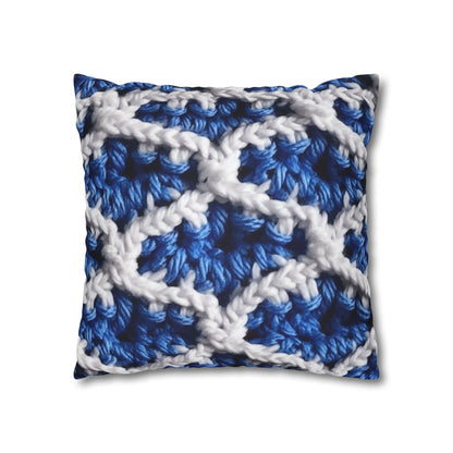 Blueberry Blue Crochet, White Accents, Classic Textured Pattern - Spun Polyester Square Pillow Case