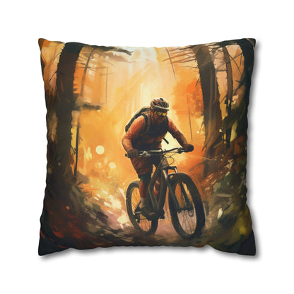 Mountain Bike Adventure - Forest Trail Graphic Spun Polyester Square Pillow Case