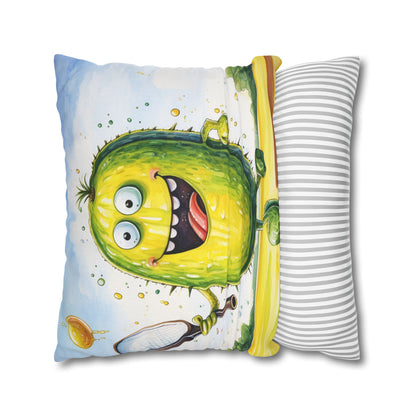 Pickleball Sport: Athletic Pickle Playing Game with Net and Paddle - Spun Polyester Square Pillow Case