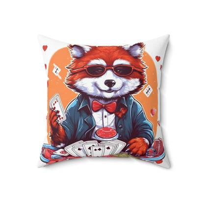 Red Panda Poker Card Player Anime Graphic Spun Polyester Square Pillow