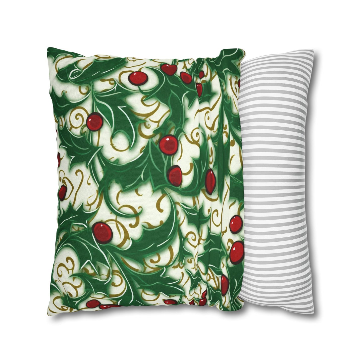 Holiday Elegance: Christmas Holly Swirls Design - Spun Polyester Square Pillow Case