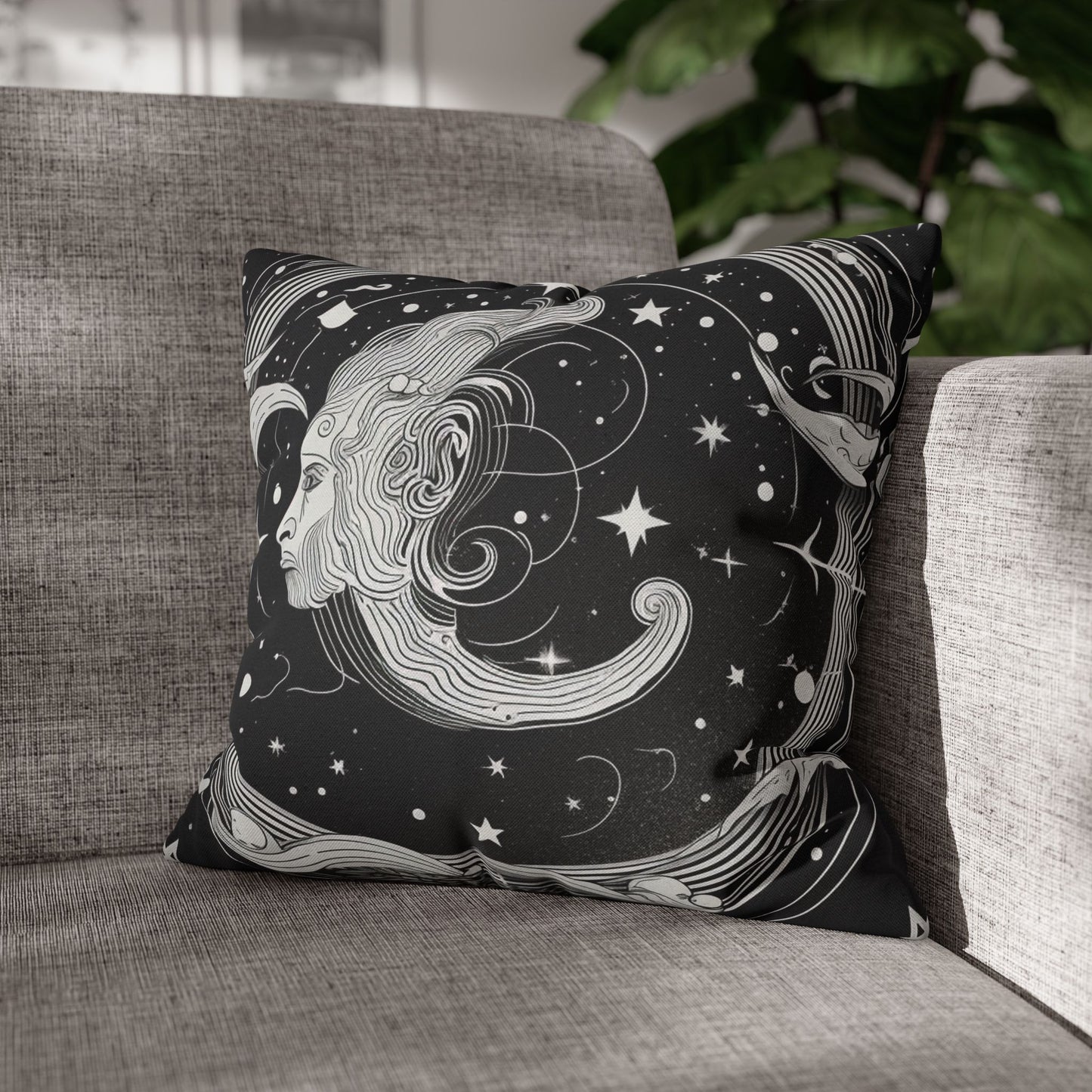 Aquarius Sign Spun Polyester Square Pillow Case, Double Sided Print