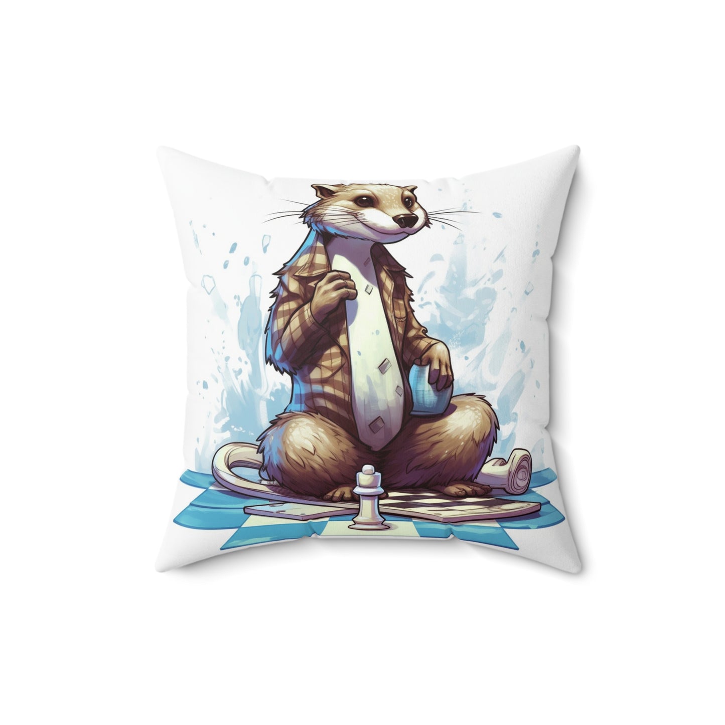 Otter Chess Game Grand Master Player Graphic Spun Polyester Square Pillow