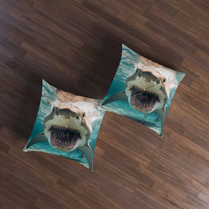 Bull Shark: River Monster Menace - Realistic Dark Water Predator - Tufted Floor Pillow, Square