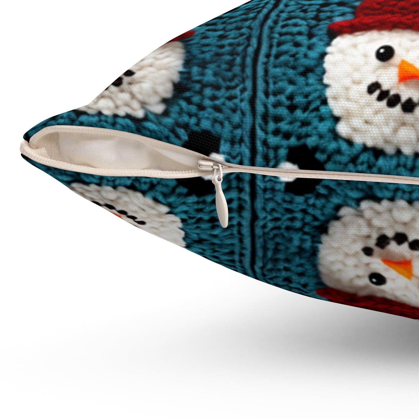 Snowman Crochet Craft, Festive Yuletide Cheer, Winter Wonderland - Spun Polyester Square Pillow