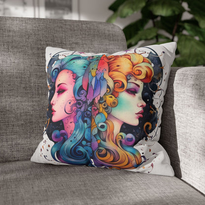 Graffiti Gemini Zodiac Sign - Astrology, Twins Symbol - Spun Polyester Square Pillow Case