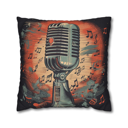 Retro Microphone & Music Notes - Vintage Style Design Spun Polyester Square Pillow Case