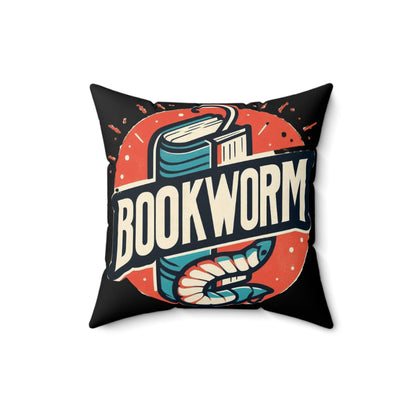 Bookworm Badge Graphic: Retro-Style Book Lover Emblem - Spun Polyester Square Pillow