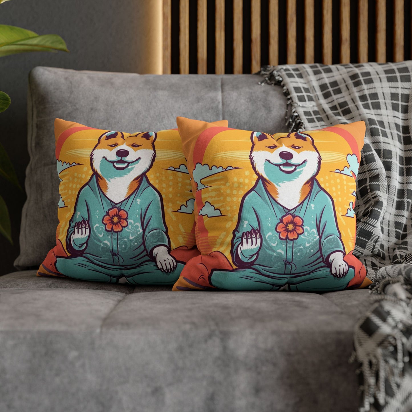 Shiba Inu Yoga Crypto Dog Japanese Namaste: Spun Polyester Square Pillow Case