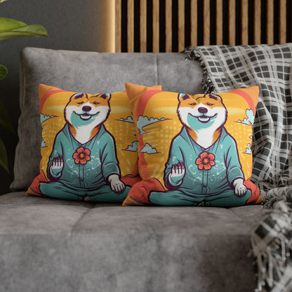 Shiba Inu Yoga Crypto Dog Japanese Namaste: Spun Polyester Square Pillow Case