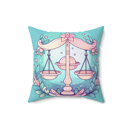 Libra Astrology - Soft Lighting & Pastel Zodiac Sign Symbol - Spun Polyester Square Pillow