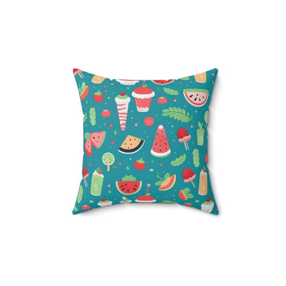 Quirky Summer Food Watermelon Ice Cream Cocktail Pattern Spun Polyester Square Pillow