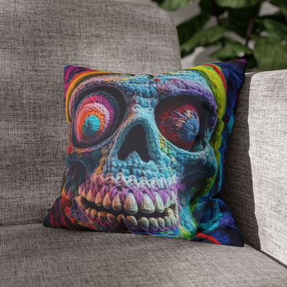 Crochet Skull Halloween Scary Horror Design - Spun Polyester Square Pillow Case