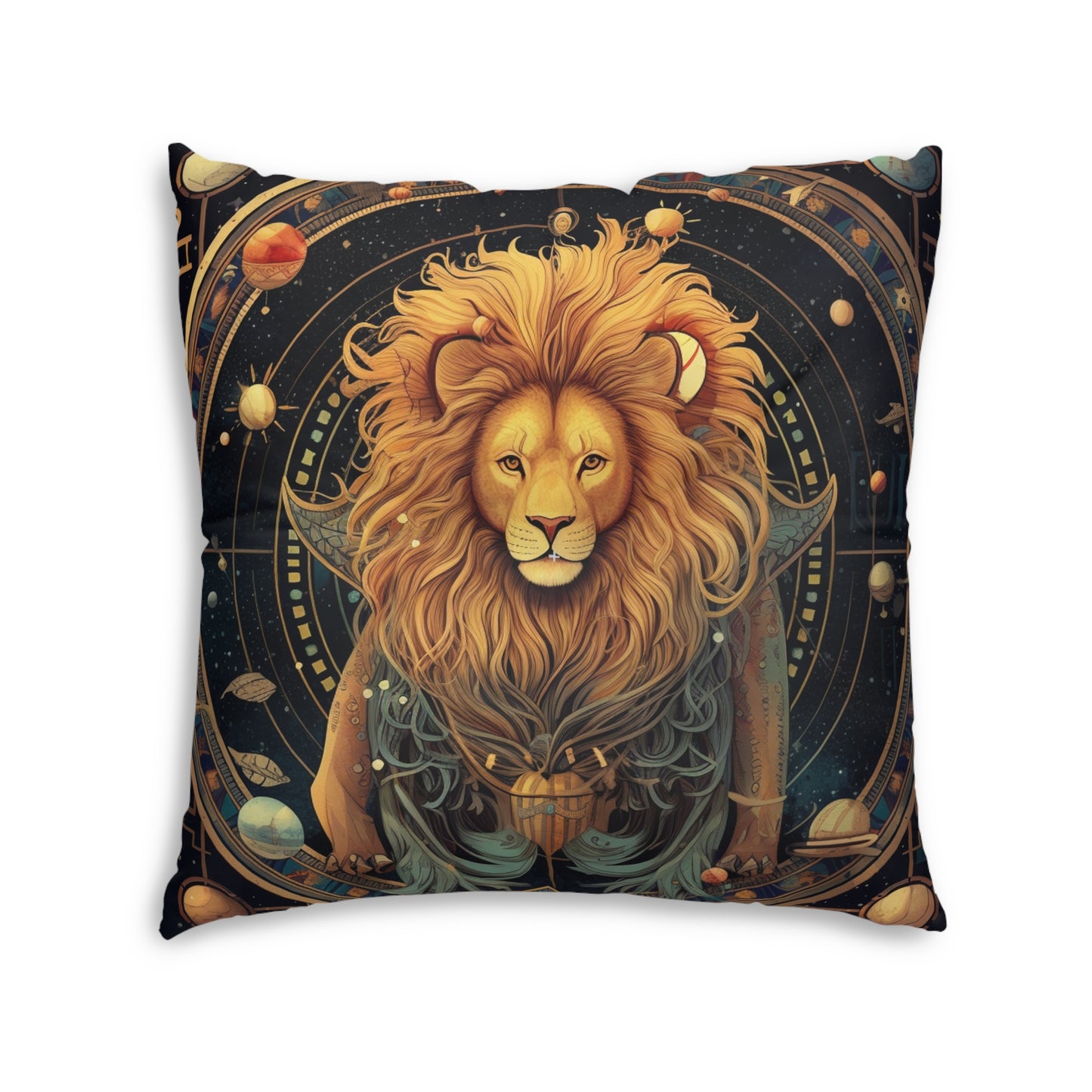 Astrological Leo Sign - Vibrant Cosmic Zodiac Astrology - Tufted Floor Pillow, Square