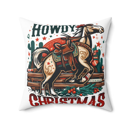 Desert Holiday Charm - Western Howdy Christmas with Festive Cactus and Galloping Horse - Spun Polyester Square Pillow