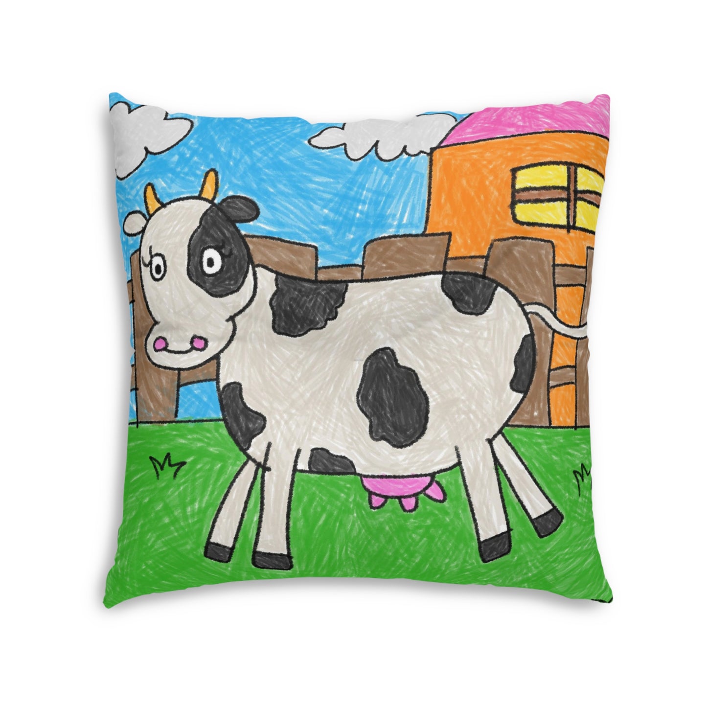 Cow Moo Farm Barn Animal Character Tufted Floor Pillow, Square