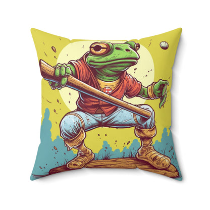 Baseball Frog Athlete Sports Amphibian Spun Polyester Square Pillow