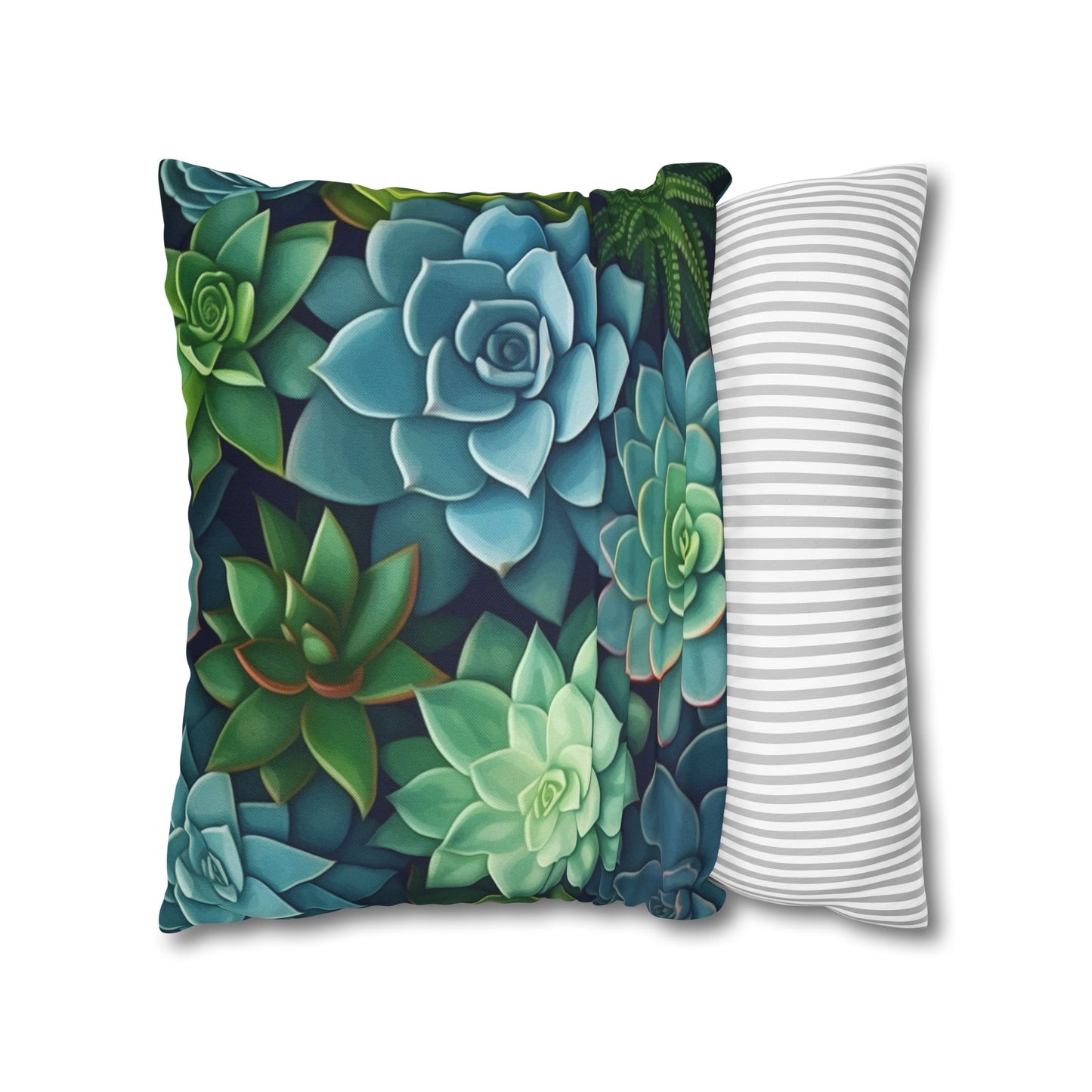 Minimalist Succulent Array - Vibrant Botanical Pattern Spun Polyester Square Pillow Case