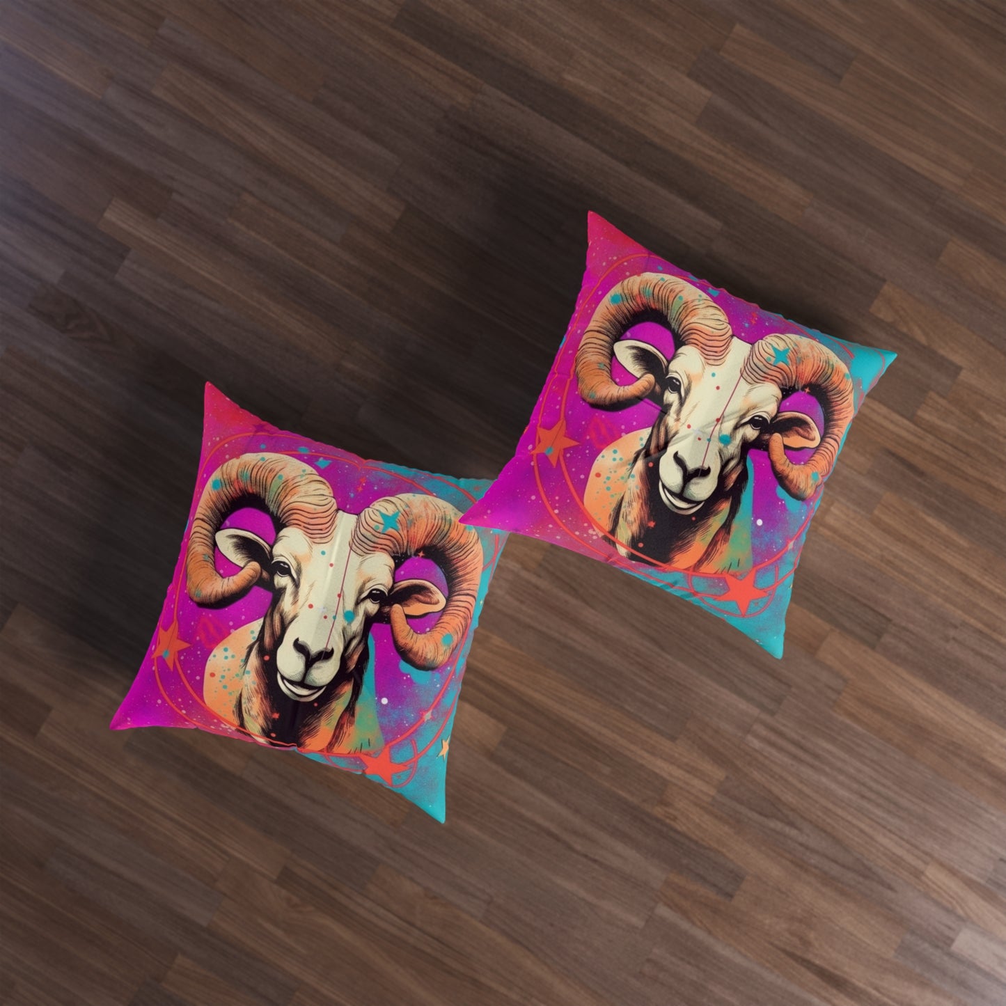 Pop Art Aries Constellation - Vibrant Zodiac Ram Symbol - Tufted Floor Pillow, Square