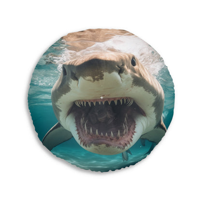 Bull Shark: River Monster Menace - Realistic Dark Water Predator - Tufted Floor Pillow, Round