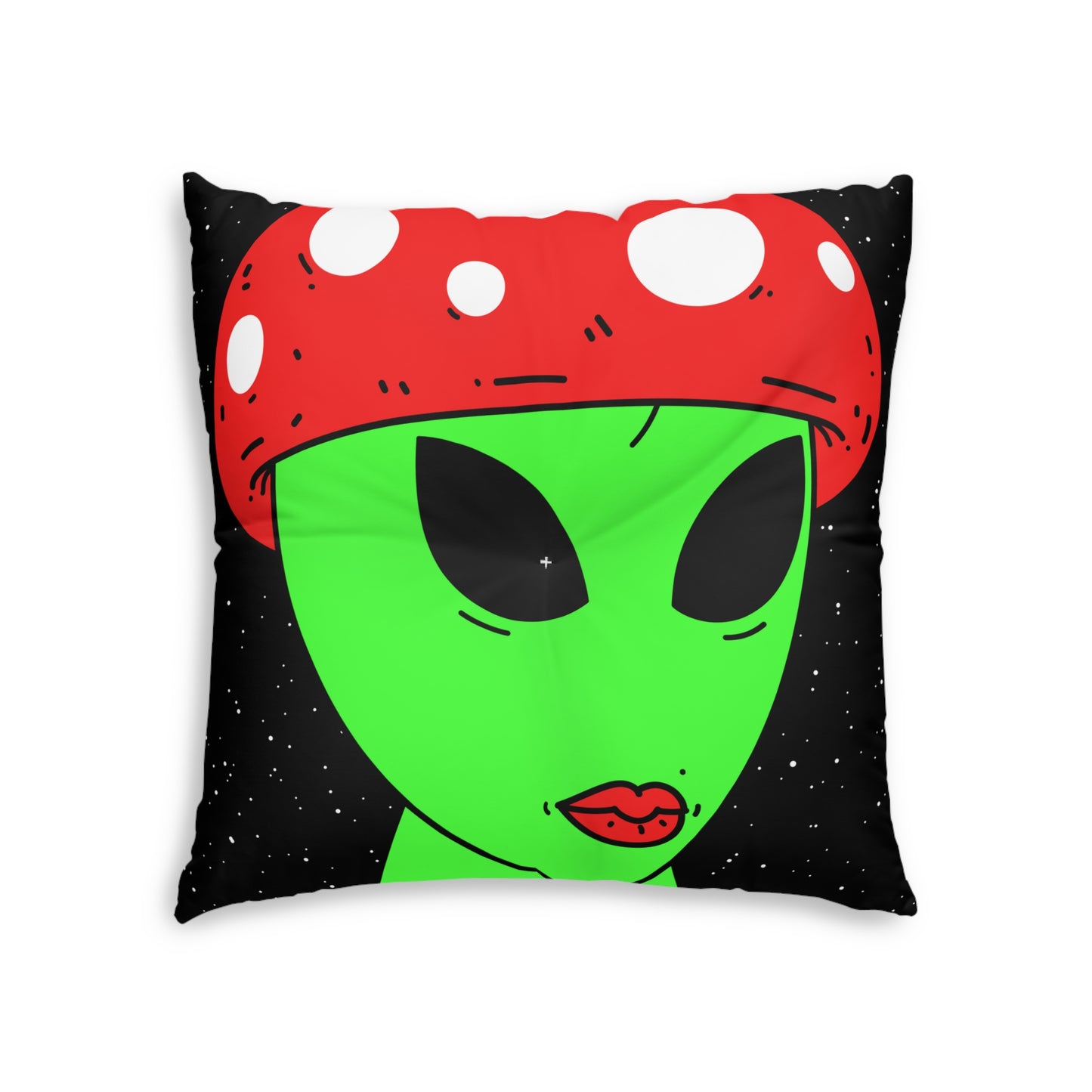 Multi Visitor (2) Green Alien w/ Devil Wings + Mushroom Head Tufted Floor Pillow, Square