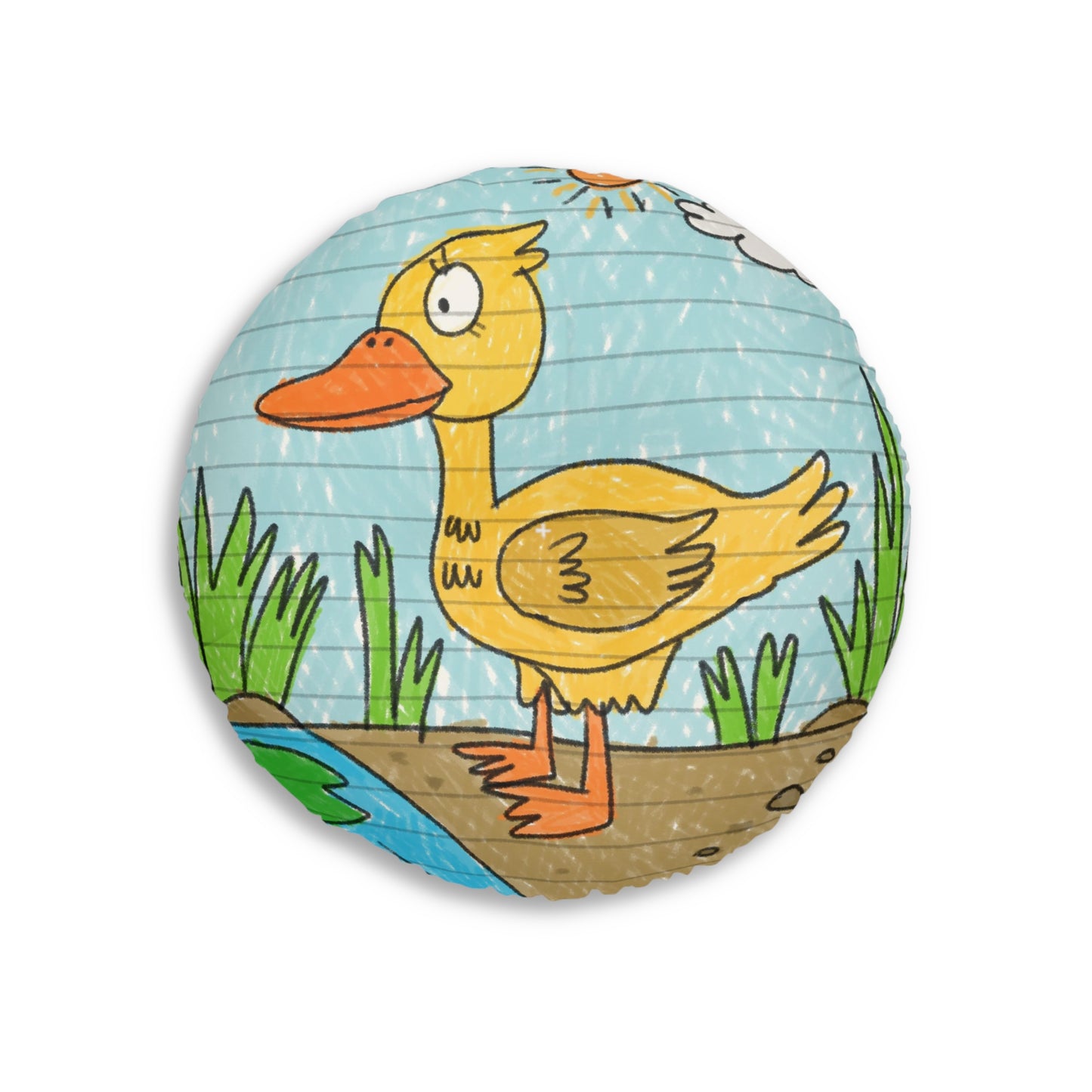 Yellow Duck Bird Pond Tufted Floor Pillow, Round