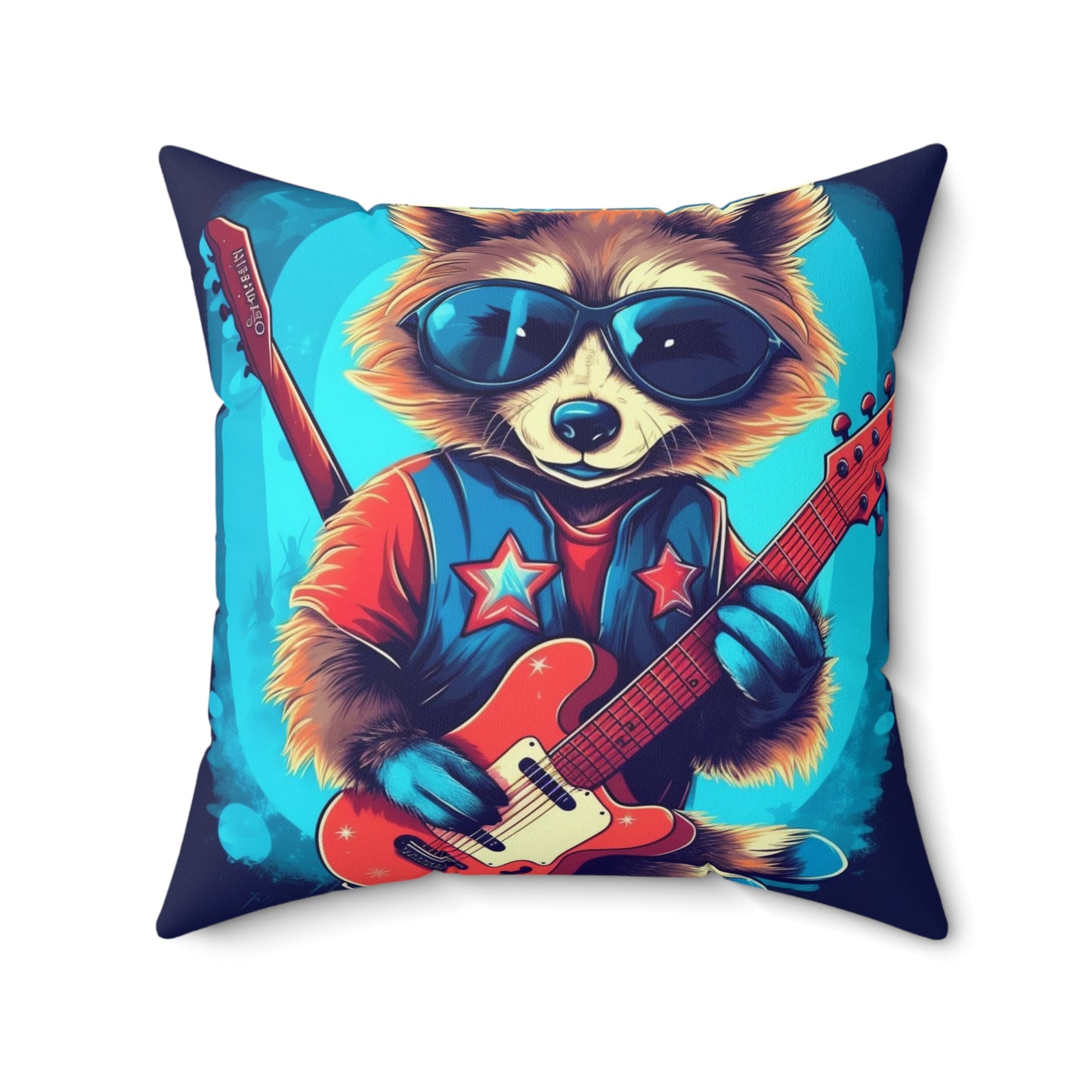 Rock Star Raccoon - Animal Musician Playing Guitar Spun Polyester Square Pillow