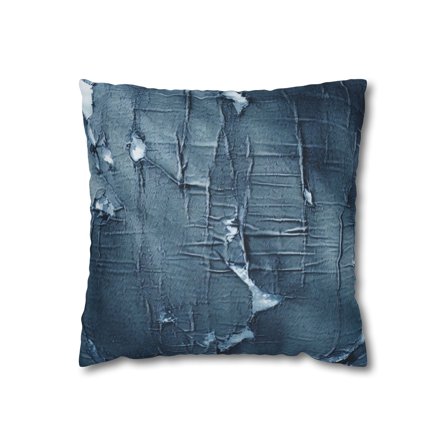 Distressed Blue Denim-Look: Edgy, Torn Fabric Design - Spun Polyester Square Pillow Case