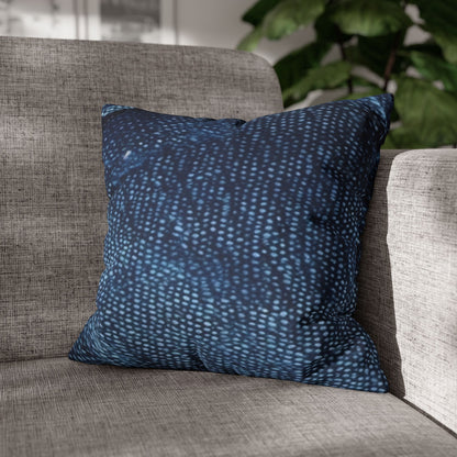 Dark Blue: Distressed Denim-Inspired Fabric Design - Spun Polyester Square Pillow Case