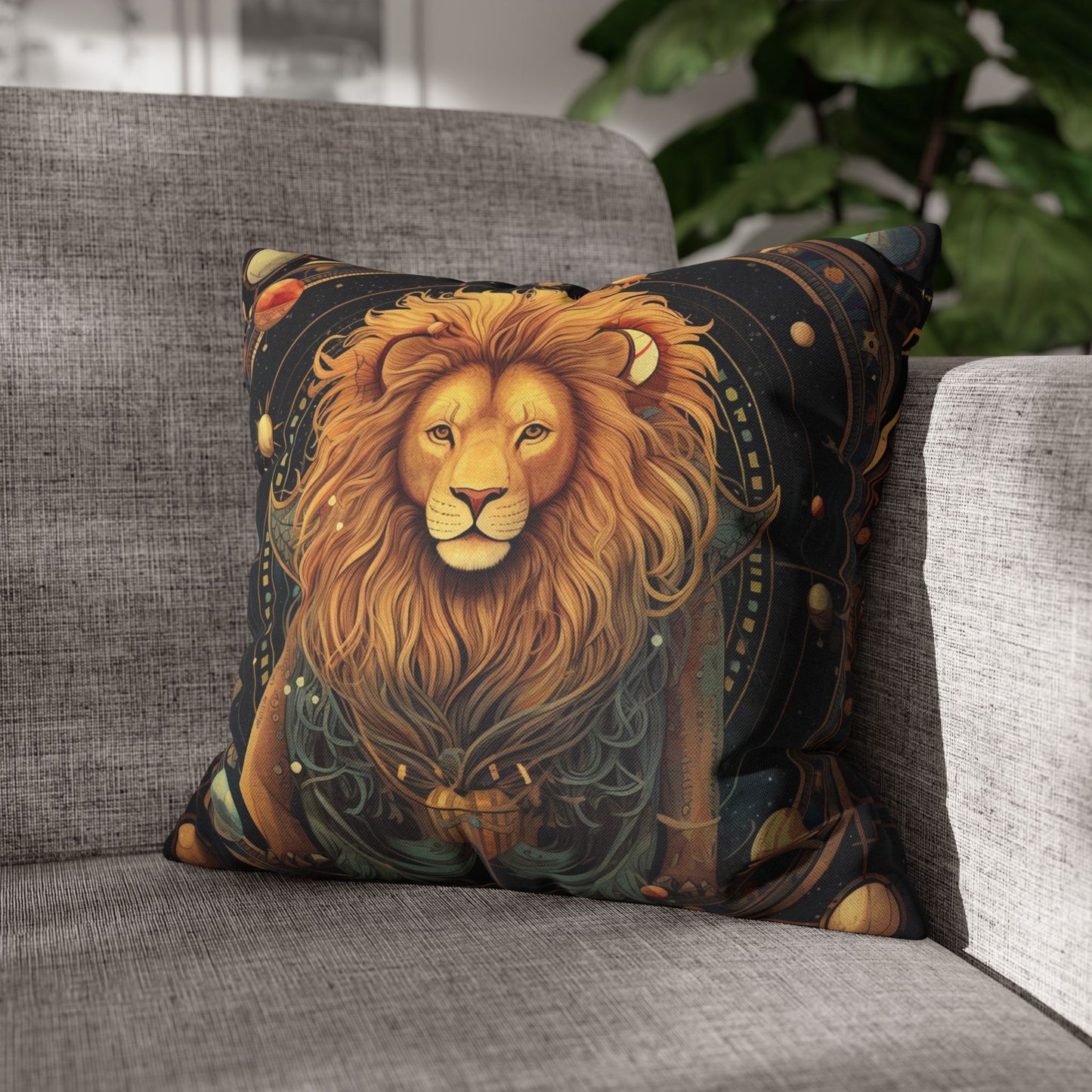 Astrological Leo Sign - Vibrant Cosmic Zodiac Astrology - Spun Polyester Square Pillow Case