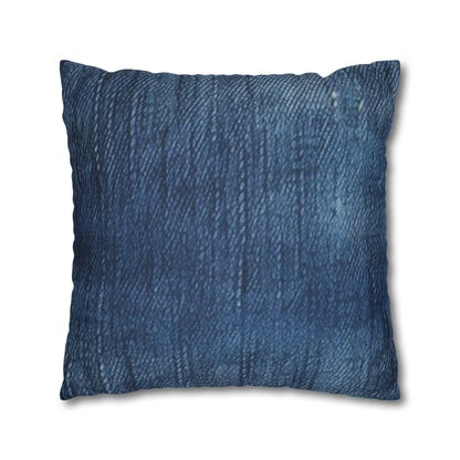 Indigo Splash: Washed Denim Reverie in Deep Blue - Spun Polyester Square Pillow Case