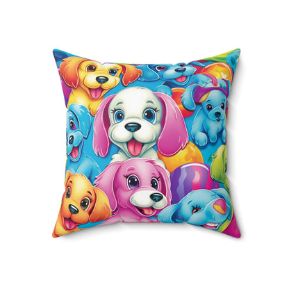 Happy Puppy & Dog Design - Vivid and Eye-Catching - Spun Polyester Square Pillow