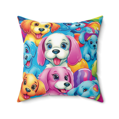 Happy Puppy & Dog Design - Vivid and Eye-Catching - Spun Polyester Square Pillow