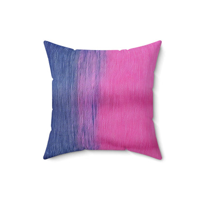 Dual Delight: Half-and-Half Pink & Blue Denim Daydream - Spun Polyester Square Pillow