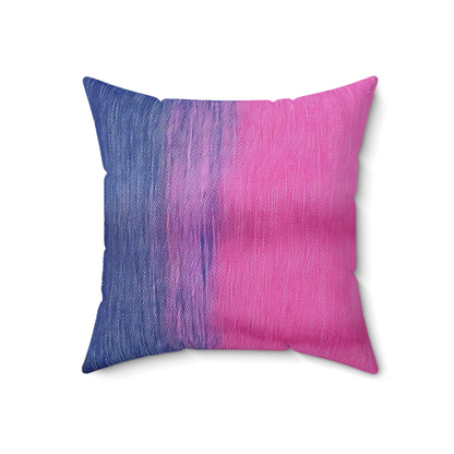 Dual Delight: Half-and-Half Pink & Blue Denim Daydream - Spun Polyester Square Pillow