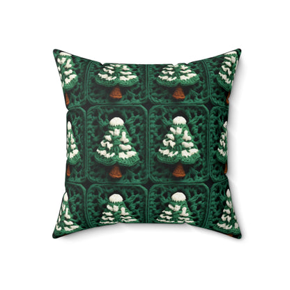 Evergreen Christmas Trees Crochet, Festive Pine Tree Holiday Craft, Yuletide Forest, Winter - Spun Polyester Square Pillow