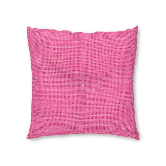 Doll-Like Pink Denim Designer Fabric Style - Tufted Floor Pillow, Square