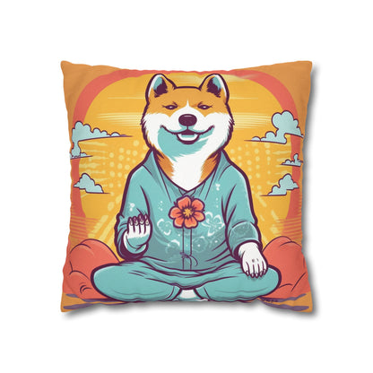 Shiba Inu Yoga Crypto Dog Japanese Namaste: Spun Polyester Square Pillow Case