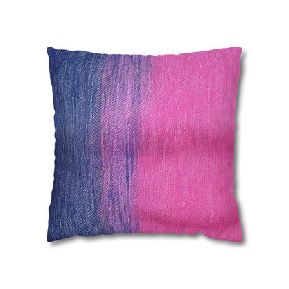 Dual Delight: Half-and-Half Pink & Blue Denim Daydream - Spun Polyester Square Pillow Case