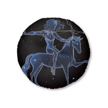 Sagittarius Zodiac in Starlit Universe - Fluorescent Colors - Tufted Floor Pillow, Round