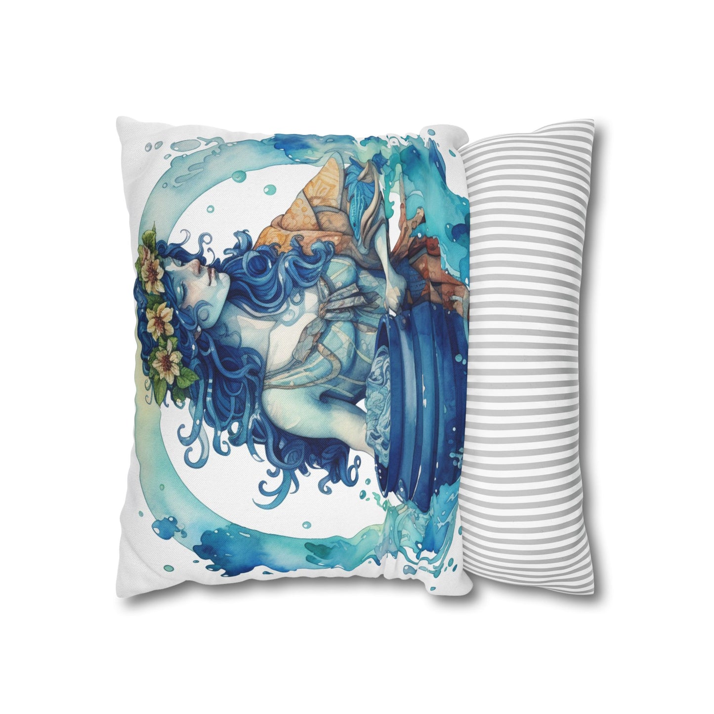 Artistic Aquarius Zodiac - Watercolor Water-Bearer Depiction - Spun Polyester Square Pillow Case